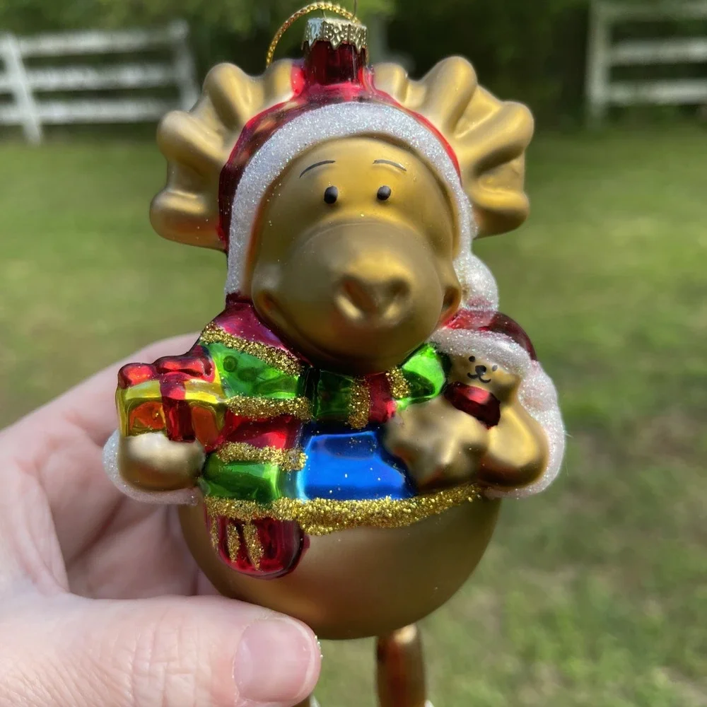 Pier 1 Collectible Christmas Ornament Mouth Blown Hand Painted Moose Reindeer 7